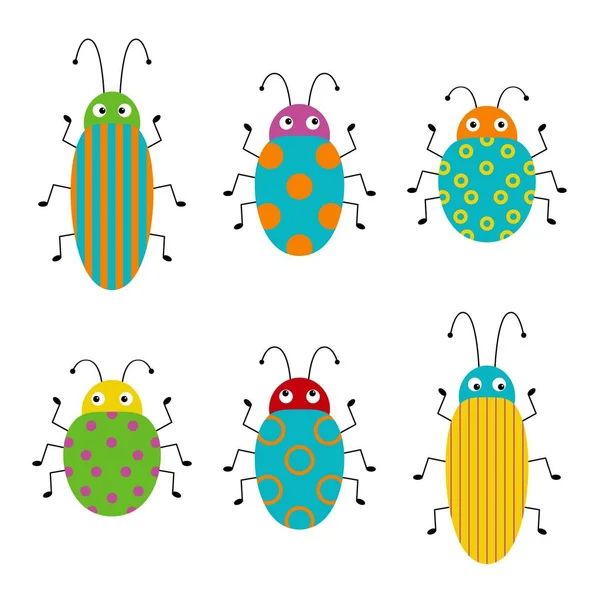 Conjunto vectorial de lindos insectos de dibujos animados. Escarabajos diferentes sobre un fondo aislado. Divertida ilustración — Vector de stock