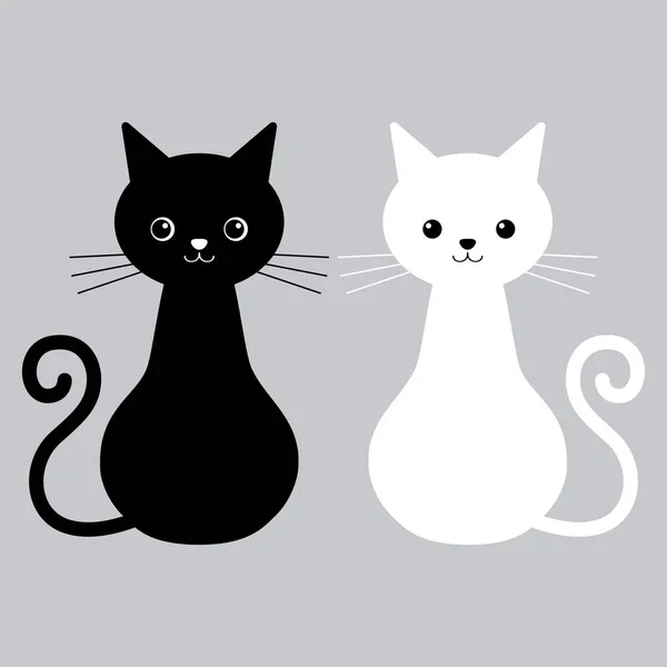 Ilustración vectorial de pares de gatos de colores blanco y negro. Historia de amor gatos — Vector de stock