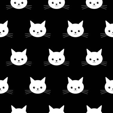 Siyah bir arka plan üzerinde sevimli kedilerin dikişsiz desen, vektör