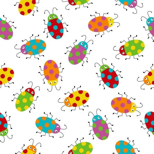 カラフルなバグとシームレスなパターン。小さなカブトムシの明るいベクトル描画. — ストックベクタ