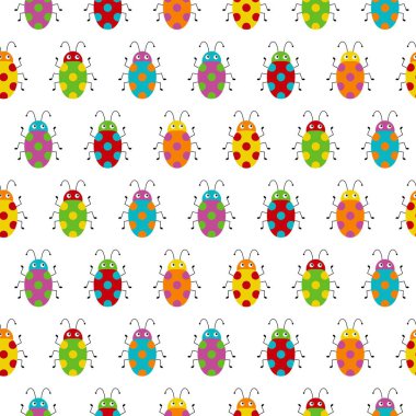 Renkli hatalar ile dikişsiz desen. Küçük böceklerin parlak vektör çizimi.