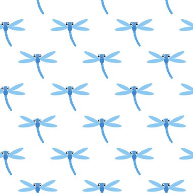 Beyaz arka planda birçok açık mavi yusufçuk ile Vektör desen. Dikişsiz desen duvar kağıdı için kullanılabilir, desen dolgular, web sayfası arka plan, yüzey dokular.