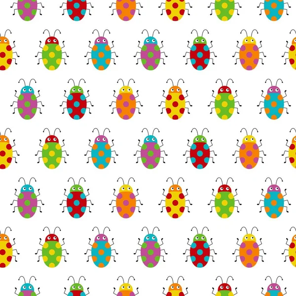 カラフルなバグとシームレスなパターン。小さなカブトムシの明るいベクトル描画. — ストックベクタ