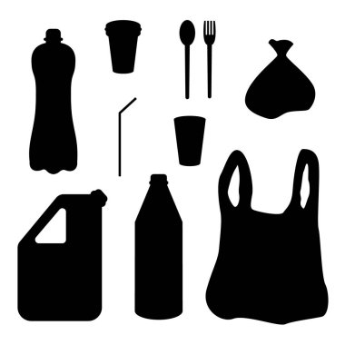 Beyaz plastik atık toplama. Plastik şişeler ve başka bir çöp, dönüşümsüz çöp vektör çizim