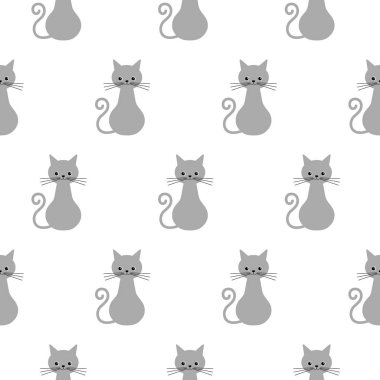 Vektör illüstrasyon. Kusursuz desen. Komik kedi stexturre. Gri renklerde sevimli kediler. Vektör kedileri. Kawaii kediler ile dikişsiz arka plan.