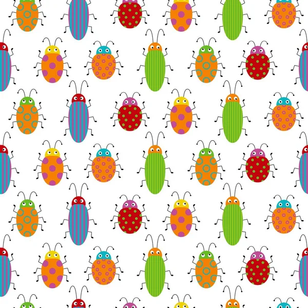 Varrat nélküli mintázat aranyos színes bogarak. Kis bogarak ragyogó vektorrajza. — Stock Vector