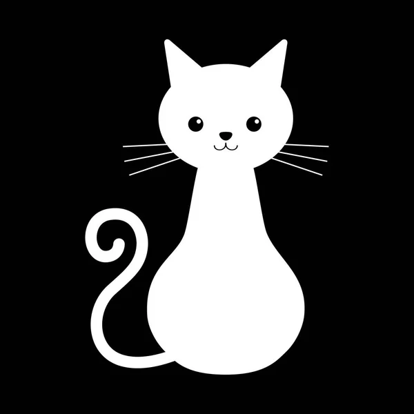 Gato o gatito blanco de dibujos animados. Plano, diseño vectorial aislado sobre fondo negro . — Vector de stock