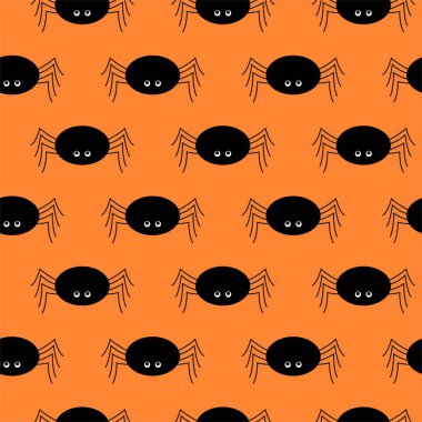 Halloween siyah örümcek desen turuncu arka plan, dikişsiz vektör doku, tekstil için, duvar kağıdı ve hediye ambalaj kağıdı kullanarak