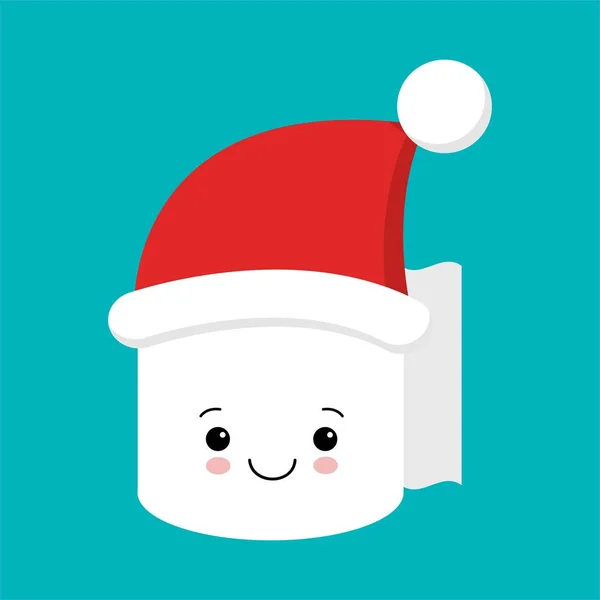 Santa şapka şirin ve komik tuvalet kağıdı mavi arka plan izole. Çizgi film karakteri
