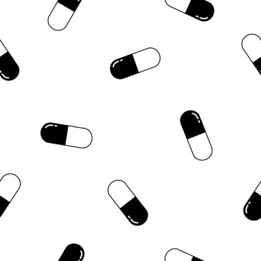 Tabletler, haplar, bir sağlık ve tıbbi kavram kapsül dikişsiz siyah ve beyaz desen