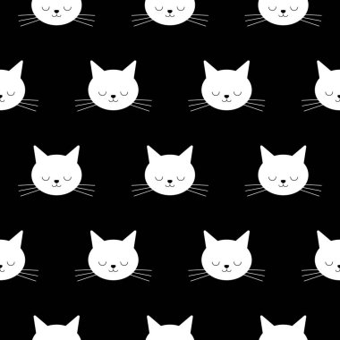 Siyah bir arka plan üzerinde sevimli kedilerin dikişsiz desen, vektör