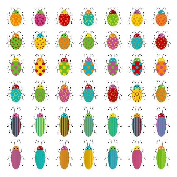 Vector set van leuke cartoon insecten. Verschillende kevers op een geïsoleerde achtergrond. Grappige illustratie — Stockvector