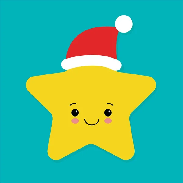Julekort med en søt stjerne i nissens hatt. Tegneseriestjernen Children 's Xmas print design. Jul og godt nytt år . – stockvektor