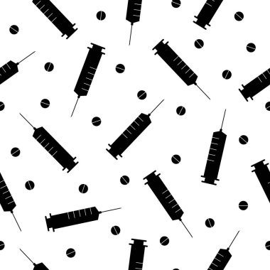 Tıp aletleri doktor araçları ilaç Dikişsiz desen arka plan karikatür tarzı ilaç hastane sağlık tedavi vektör çizim.