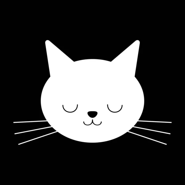 Cara de gato o gatito de dibujos animados blancos. Plano, diseño vectorial aislado sobre fondo negro . — Vector de stock