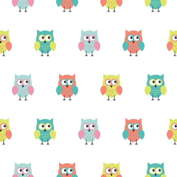 Seamless colorful cute owl background pattern for kids in vector — Stock Vector