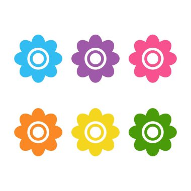 Beyaz üzerine izole edilmiş şirin düz ikon çiçek simgeleri seti.