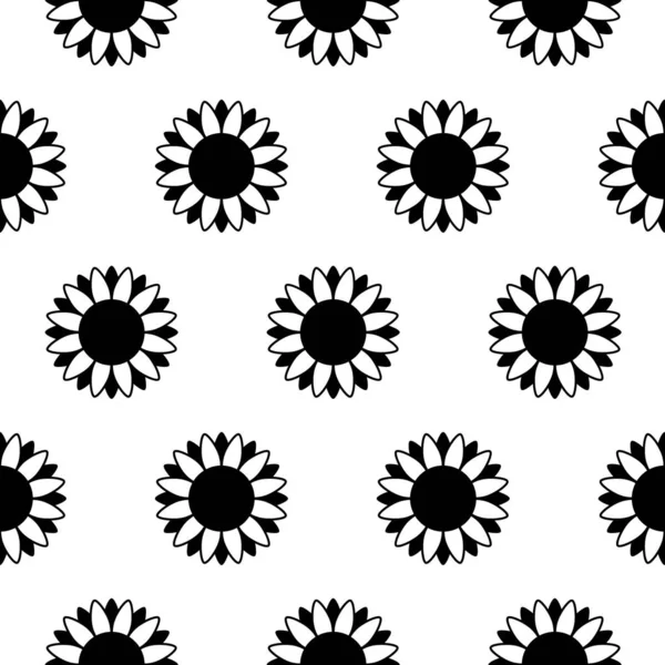 Patrón Inconsútil Blanco Negro Con Girasoles Fondo Floral Flores Vector — Archivo Imágenes Vectoriales