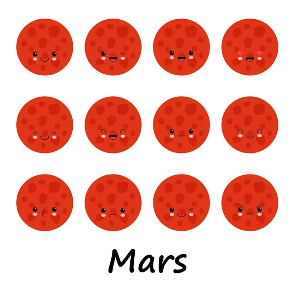 Een Paar Leuke Smiley Van Mars Mars Emoticons Platte Emoji — Stockvector