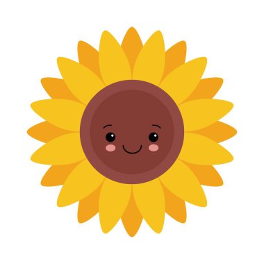 Beyaz arkaplanda izole edilmiş şirin ayçiçeği çizgi film karakteri ikonu. kawaii vektör illüstrasyonu