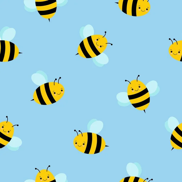 Padrão sem costura com abelhas bonitos para tecido de design, fundos, pacote, papel de embrulho, capas, moda — Vetor de Stock