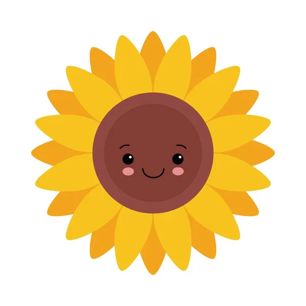 Cute Sunflower isolated on white background cute cartoon character icon. kawaii vector illustration — Stock Vector