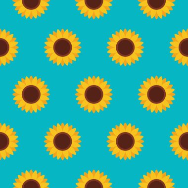 Mavi arka planda sarı ayçiçekleri olan kusursuz bir desen. Çiçeksel parlak iz