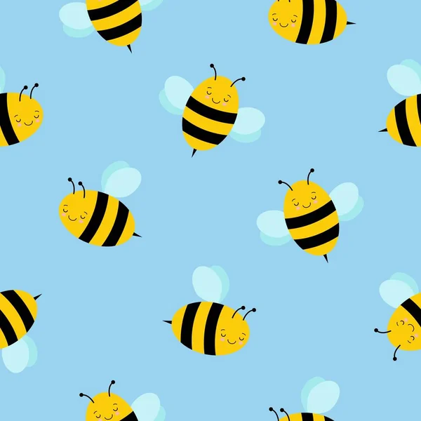 Bezešvé Vektorové Vzor Roztomilé Karikatury Včely Kawaii Styl — Stockový vektor