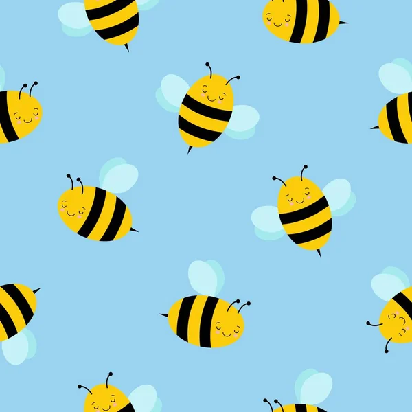 Patrón Vector Sin Costuras Con Lindas Abejas Dibujos Animados Estilo — Vector de stock