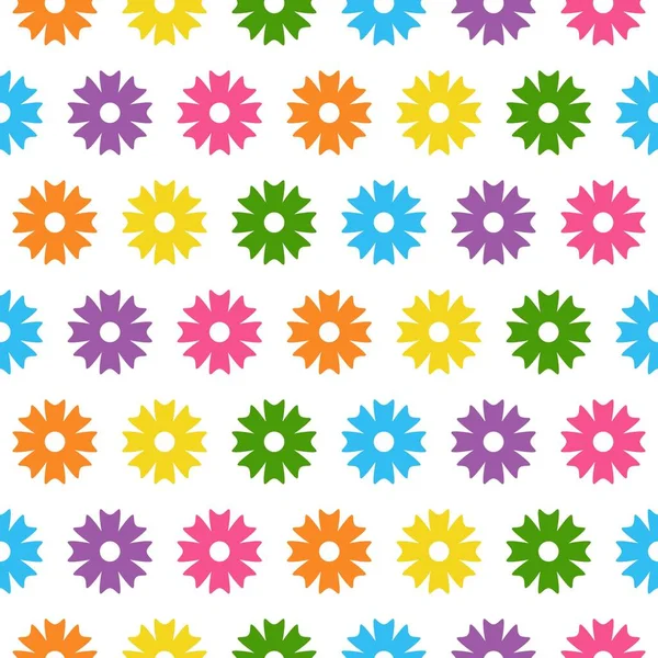 Zökkenőmentes minta tavaszi és nyári virágok. Fényes virágok. színes virágok fehér háttérrel. Aranyos virágos minta rajzfilm dekoráció. — Stock Vector
