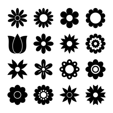 Farklı çiçek vektör simgelerinin siluet görüntülerinin kümesi
