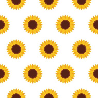 Beyaz arka planda sarı ayçiçekleri olan kusursuz bir desen. Kumaş tekstil, duvar kağıdı, afiş ve albüm için çiçek arkaplanı. Vektör dokusu 10 birim