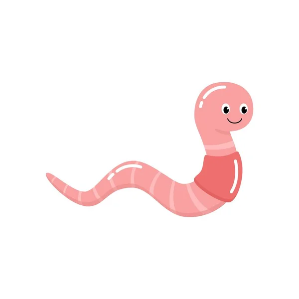 Leuke Cartoon Lachende Worm Tekening Kleine Roze Regenworm Geïsoleerde Vector — Stockvector