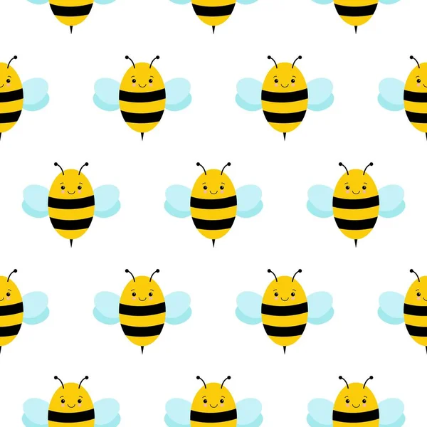 Kawaii Bij Naadloos Patroon Honing Vector Bijenillustratie — Stockvector