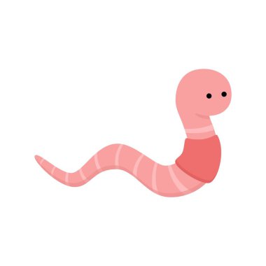 Beyaz karikatür solucanı. Kawaii vektörü illüstrasyonu