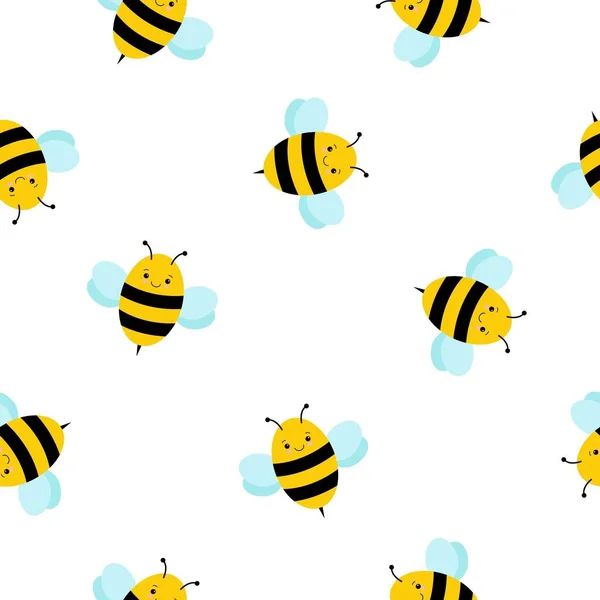 Desenhos animados bonito Bee fundo padrão. padrão sem costura para crianças — Vetor de Stock