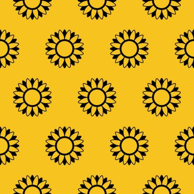 Sarı arka planda izole edilmiş kusursuz desenli ayçiçekleri.