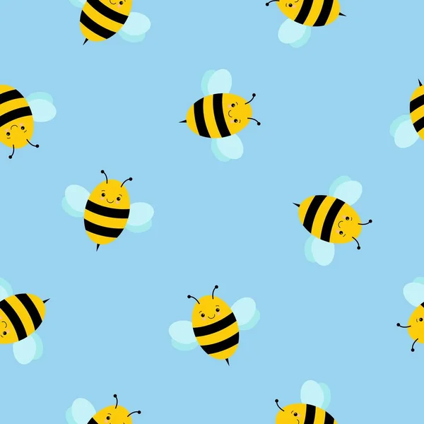Padrão sem costura com abelhas mel bonito. Estilo Kawaii — Vetor de Stock