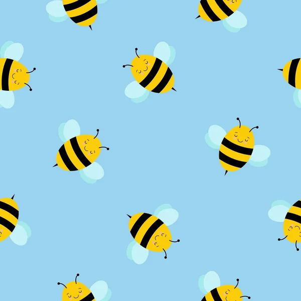 Vector lindo dibujo animado abeja sin costura patrón de fondo — Vector de stock