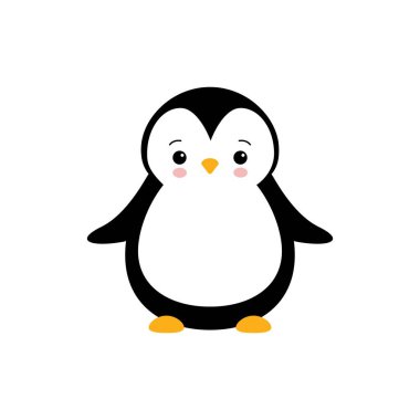 Beyaz arka plan düz tasarım vektör çizimi üzerinde duran Şirin Bebek Penguen.