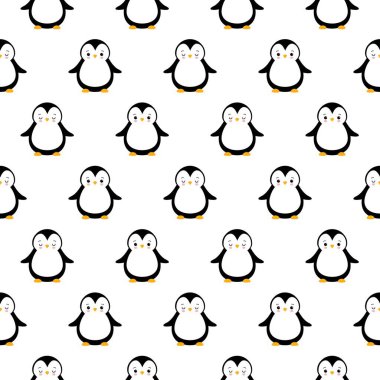 Beyaz arka planda sevimli penguenler olan kusursuz bir arkaplan.