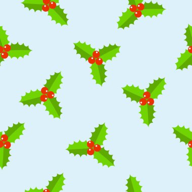 Holly Berry ile kusursuz bir Noel deseni. Vektör karikatürü Arkaplanı.