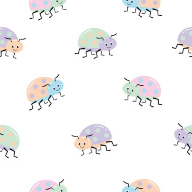 Sevimli çizgi film böceği kusursuz desenli Kawaii çizimi