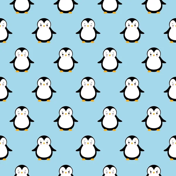 Modello senza cuciture vettoriale con simpatici pinguini dei cartoni animati — Vettoriale Stock