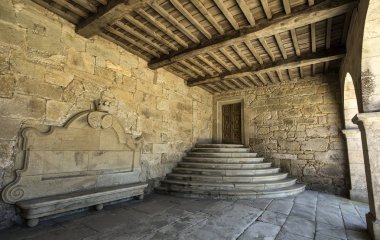 La Estrada, İspanya - 11 Ağustos 2018: Pazo de Oca verandası, Galiçya, İspanya.