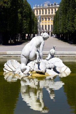 Viyana, Avusturya-08 Ağustos 2016: Schonbrunn bahçelerinde Venüs Çeşmesi. Schonbrunn bahçeleri Avusturya 'nın en önemli tarihi yerlerinden biridir. Parlak su ile uzun pozlama görüntü Teknik.