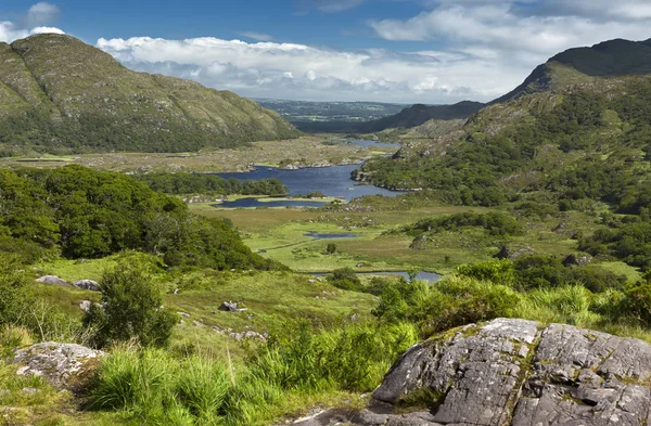 Killarney 'nin güzel gölleri, güneşli bir yaz gününde Kerry dağlarının arasında yuva yapıyor. Bu manzaralı vadi hanımefendilerden alındı. — Stok fotoğraf