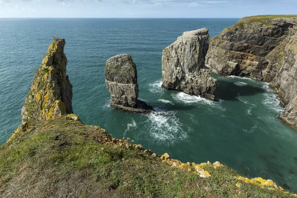 Elegug Stacks na pobřeží Pzapletkeshire ve Walesu, Velká Británie. — Stock fotografie