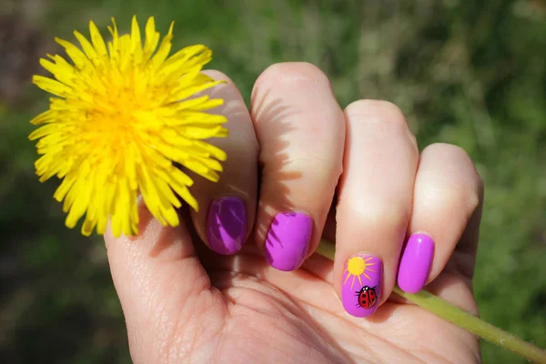 Nail design with ladybug