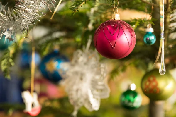 Christmas tree with christmas baubles - closeup — ストック写真